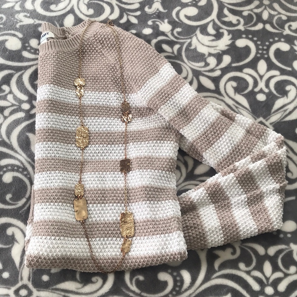 Tan and white striped sweater